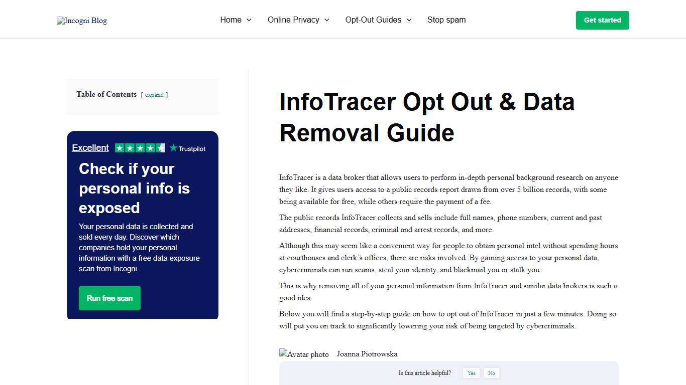 InfoTracer Opt Out & Data Removal Guide [2026] Incogni